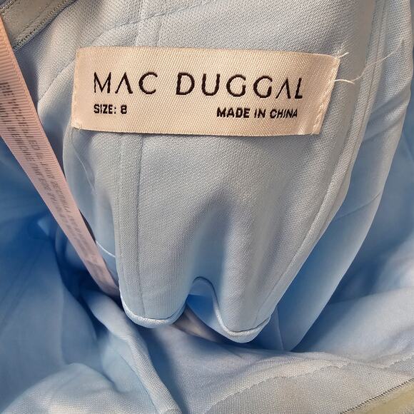 Mac Duggal 20529 Blue Feathered Strapless Tulle Fit and Flare Dress Size 8 - Picture 6 of 7